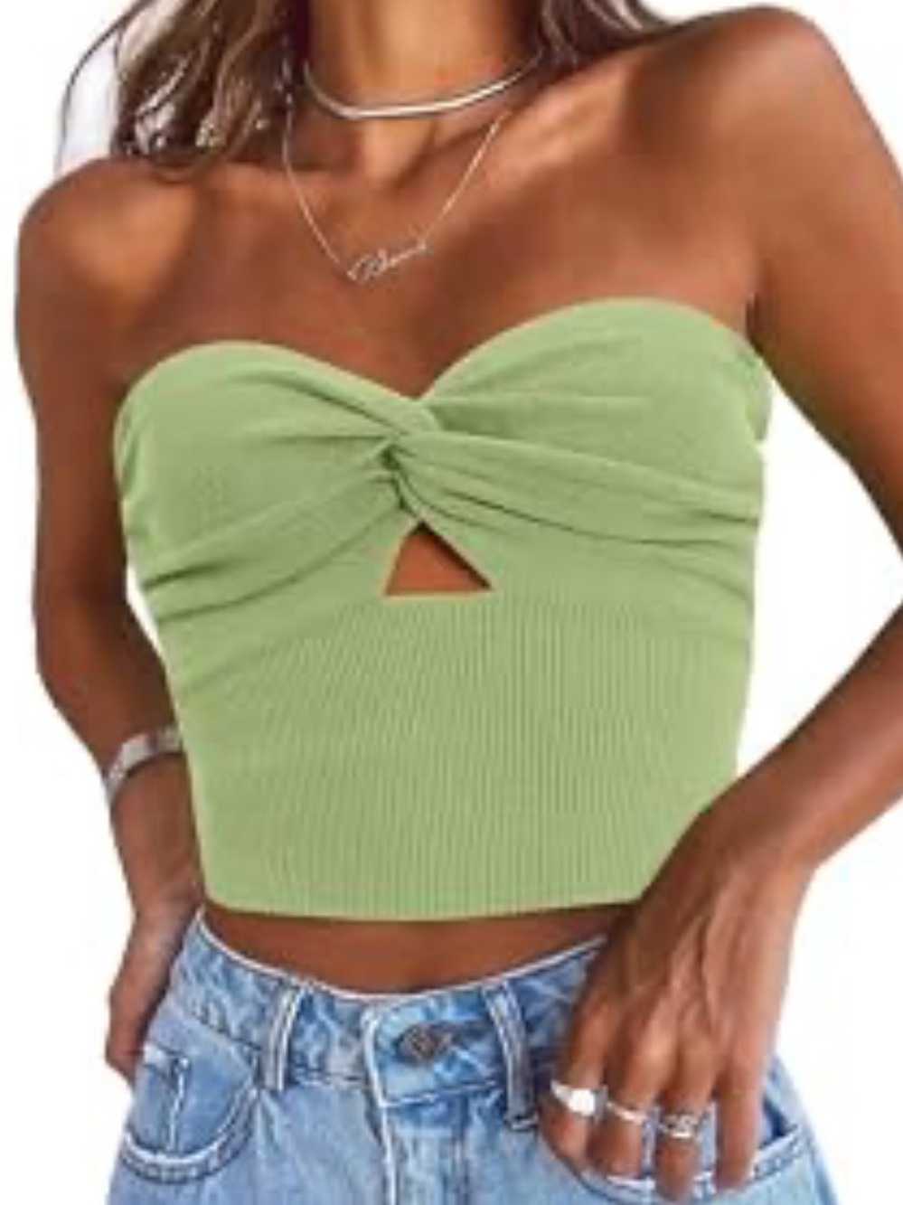 NWOT Green Strapless Twist-Front Strapless Top